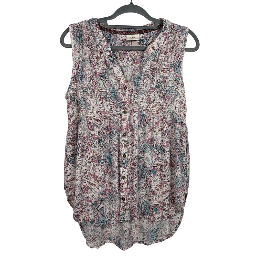 Knox Rose Boho Paisley Sleeveless Button Front Blouse Top Size Medium